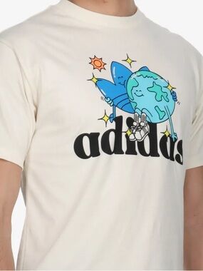 Adidas Graphic Tee with Earth Print - Cream & Blue